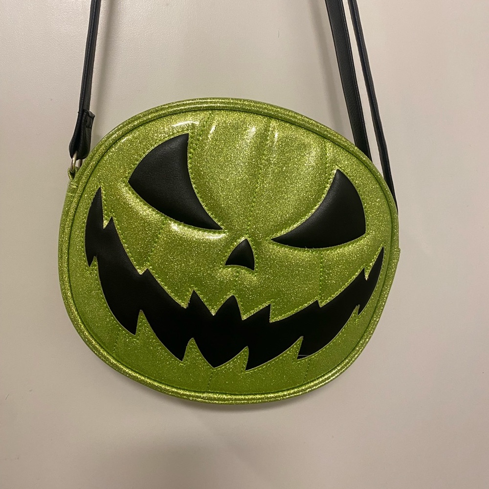 Love, Pain, and Stitches Pumpkin Purse (Green and Black, 2 Sided)